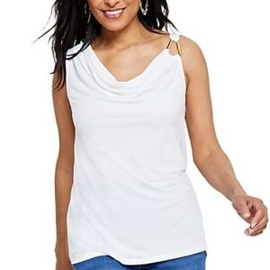 I.N.C. International Concepts White Womens  Asymmetrical Shoulder Draping Top XL